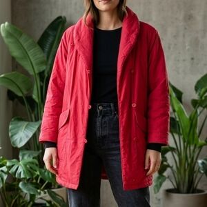 VINTAGE Utex Duvet Down Wear Red Puffer Coat - Asymmetrical Button Front - 7/8